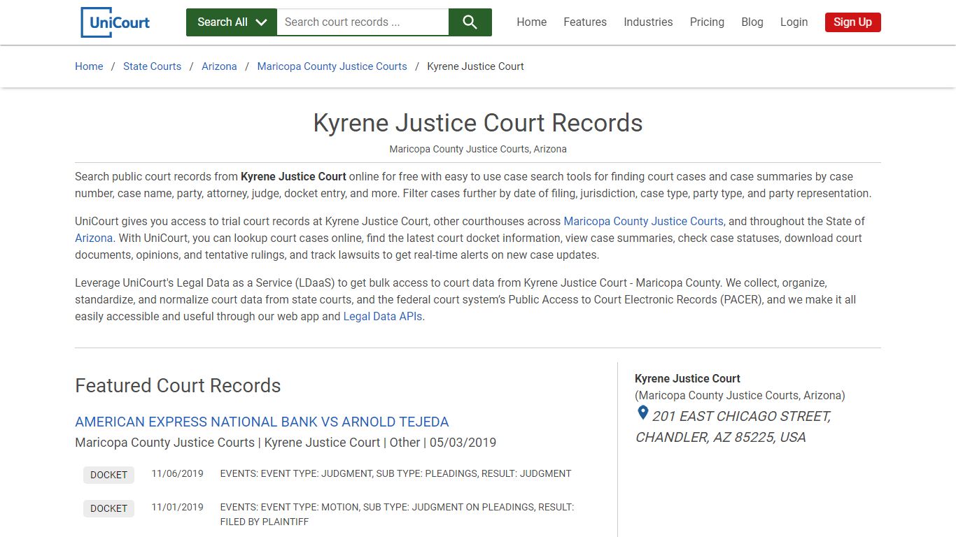 Kyrene Justice Court Records | Maricopa | UniCourt